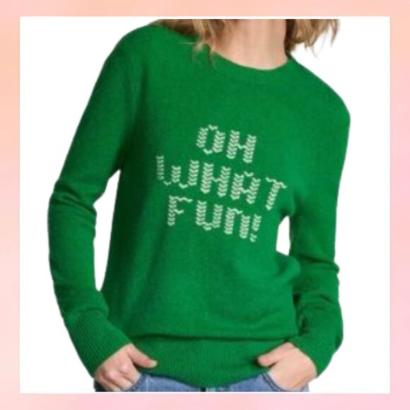 Pink Victoria's Secret 'OH WHAT FUN!' Holiday Christmas Sweater - Green Knit Med - Picture 1 of 6